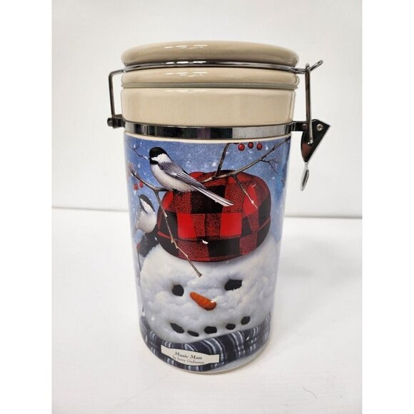 Vintage Thunder Mountain Ceramic Snowman Clamp Canister Kitchen Storage Jar - Picture 1 of 13